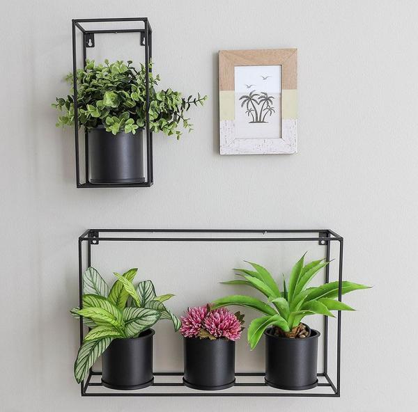 Metall Blumenregal mit 3 Pflanztöpfen schwarz 48x13,5x30cm